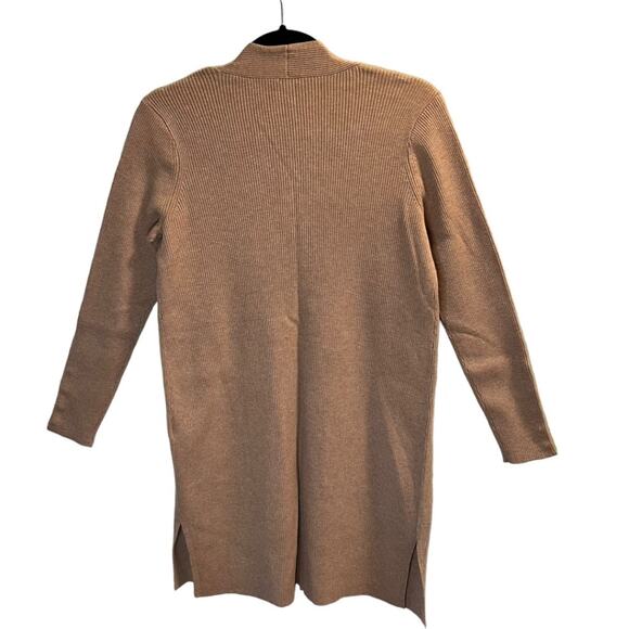 Chico's Petite Ribbed Front Pocket Long Cardigan Sweater Tan Khaki Size 0P Cozy - Picture 8 of 15